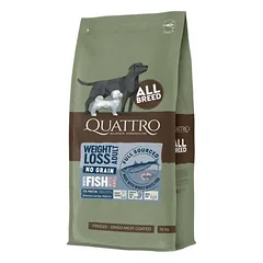 QUATTRO begrūdis visų veislių suaugusių šunų pašaras WEIGHT LOSS su balta žuvimi ir kriliumi, 12kg parduotuvėje petshop.lt