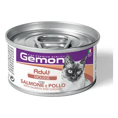 GEMON – Wet Cat Mousse Adult Konservuotas suaugusių kačių maistas (su lašiša ir vištiena) 85g