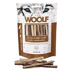 WOOLF Long Rabbit And Cod Sandwich 100g triušienos sumuštiniai su menkėmis