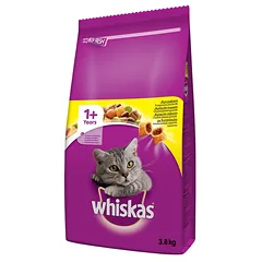 WHISKAS Adult su vištiena 3,8 kg sausas kačių maistas