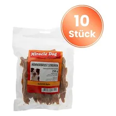Miracle Dog vištienos krūtinėlės juostelės 10 x 250 g, skanėstai šunims