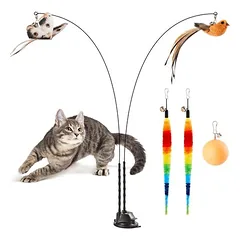 Yiankon Katzenangel Saugnapf Set, 2 Angeln, 5 Feder und Ballanhänger