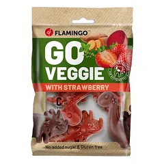 Flamingo Veggie Dino su braškėmis, skanėstai šunims, raudoni