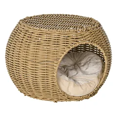 Kačių guolis dviejų aukštų su pagalvėle, šviesiai rudas, Ø40 × 30 cm