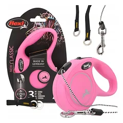 Automatinis pavadėlis šunims ir katėms FLEXI New Classic XS, 3 m iki 8 kg, rožinis