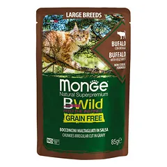 Monge Cat BWild Pouch Grain Free All Life Stages Large Breeds Chunkies in Gravy Buffalo with Vegetables 85 g
