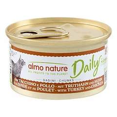 Almo Nature Daily Cat gabaliukai padaže su kalakutiena ir vištiena, drėgnas maistas katėms 85 g