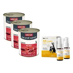ANIMONDA GranCarno Junior skonis: kalakutiena 3x800g + Lab-V ADE Complex - vitaminų A, D ir E kompleksas šunims ir katėms