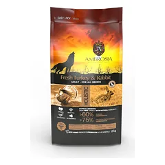 Ambrosia begrūdis su triušiena ir šviežia kalakutiena sausas maistas šunims, Rabbit & Fresh Turkey 12 kg