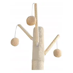 Katės draskyklė Tomi 130 cm, smėlio spalvos, 5 lygių, 4 kamuoliukai, volas — 5 nuotrauka