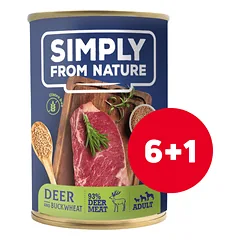 SIMPLY FROM NATURE Šlapias ėdalas šunims Elnias su grikių kruopomis 6 x 400 g + 1 nemokamai