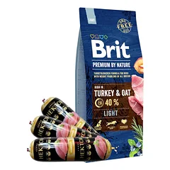 Brit Premium By Nature Light 15kg + Hektor paukštienos batonas 3x900g