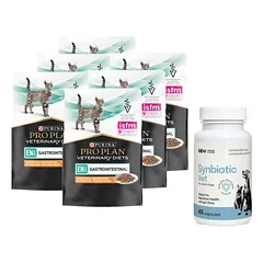 PURINA Veterinary PVD EN Gastrointestinal Vištiena virškinimo trakte 6x85g paketėlis + LAB-V Synbiotic Vet - virškinamojo trakto sveikata ir žarnyno mikroflora šunims ir katėms 45 kapsulės