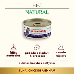 Almo Nature HFC Tuna, Chicken & Ham konservai katėms su tunu, vištiena ir kumpiu, 24 x 70 g — 2 nuotrauka