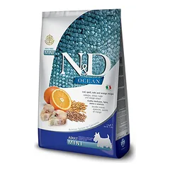 Farmina N&D Low Grain Adult Mini sausas maistas suaugusiems mažų veislių šunims su menke ir apelsinais, 2.5 kg