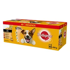 PEDIGREE Adult paketėlis 40x100g Mišrių skonių - drėgnas šunų ėdalas (vištiena ir daržovės, jautiena ir daržovės, kalakutiena ir morkos, jautiena ir ėriena)