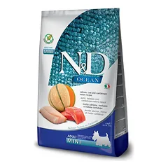 Farmina N&D Grain Free Adult S lašiša, menkė, melionas sausakasis maistas suaugusiems mažų veislių šunims, 7 kg