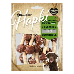 Flamingo Hapki Lamb Rice Dumbbell - šunų skanėstai, ėriena, ryžiai ir jautienos oda