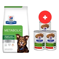 HILL'S Prescription Diet Canine Metabolic 12 kg ėdalas šunims su antsvoriu + 3 x 370 g ėdalo šunims su antsvoriu NEMOKAMAI