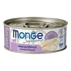 Monge Supreme Tuna With Seabass Sterilised konservai katėms su tunu ir jūros ešeriu sterilizuotiems suaugusiems katėms, 80 g