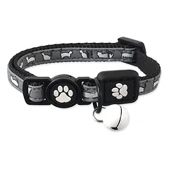 Active Cat Collar Reflective XXS atspindintis antskakalis katėms su varpeliu ir saugos užsegimu, juodas, 1×16-22 cm
