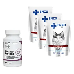 ENZO VET Hepatinis paukštienos paštetas katėms 3x100g + LAB-V Hepato Protect 45 kapsulės