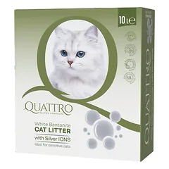QUATTRO baltojo bentonito kraikas katėms, su sidabro jonais, 10 l