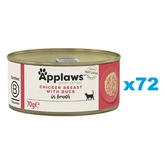 APPLAWS Cat Adult Chicken Breast with Duck in Broth vištienos krūtinėlė su antiena sultinyje 72x70g