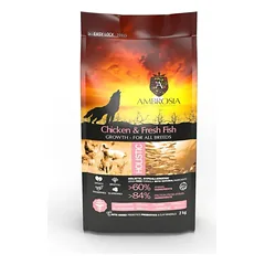 AMBROSIA grain-free Chicken & Fresh Fish Puppy begrūdis vištienos ir šviežios žuvies sausas maistas šuniukams 2kg