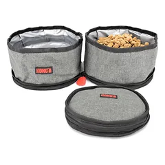 KONG Travel Fold-Up Double Bowl - Double Travel Bowl for Dogs and Cats
