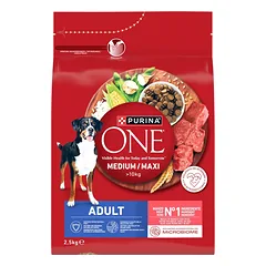 PURINA ONE Adult Medium/Maxi Maistas suaugusiems šunims, turtingas jautiena su ryžiais 2,5 kg