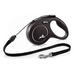 FLEXI New classic M cord automatinis pavadėlis šunims iki 20kg, virvė 5m, juodas