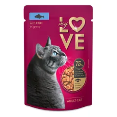 MY LOVE visavertis konservuotas ėdalas suaugusioms katėms su žuvimi švelniame padaže, 85 g nuotrauka