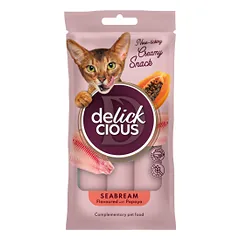 Delickcious kreminiai skanėstai katėms su jūros karšiu ir papaja, 4x15 g