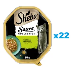 SHEBA Sauce Collection 22x85 g drėgnas visavertis ėdalas suaugusioms katėms su triušiena ir daržovėmis padaže