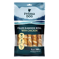PRIMADOG įdarytas apdorotas odos suktinis su vištiena 13 cm, 5vnt, 180g.
