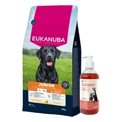 EUKANUBA Junior Large 15kg + LAB V Lašišų aliejus šunims ir katėms 500ml