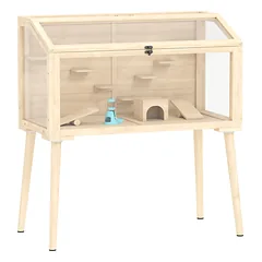 Narvas žiurkėnams 110x52x101 cm, medinis, su nameliu, sūpuoklėmis, platformomis ir girdykle, natūralios medienos spalvos