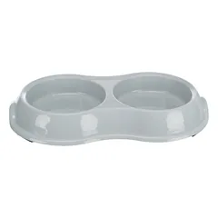 Trixie Double Bowl Light-Weight Version dvivietis plastmasinis dubenėlis katėms ir mažiems šunims, 2 x 0.2 l, kiekvieno dubenėlio skersmuo 11 cm, bendri matmenys 26 x 14 x 4 cm