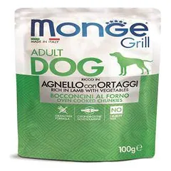 Monge Grill Dog Pouches drėgnas maistas šunims su ėriena ir daržovėmis, 100 g