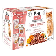 BRIT Care Fillets in Gravy Cat 24 x 85 g lašišos, kalakutienos, antienos ir vištienos filė su padažu katėms