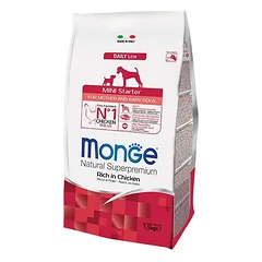 MONGE Mini Starter All Breeds sausas pašaras nėščioms katėms ir šuniukams su vištiena, 1,5 kg