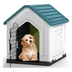 Giantex Wetterfeste Hundehütte Mit Gittertür Erhöhtem Boden Und Belüftung