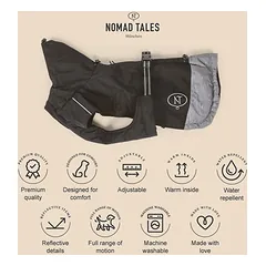 Nomad Tales Bloom paltukas šunims, juodas, apie 50 cm Nugaros ilgis — 4 nuotrauka