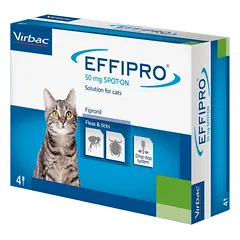 EFFIPRO 50 mg užlašinamasis tirpalas katėms Blusomis ir erkėmis Dermacentor reticulatus užsikrėtusioms katėms gydyti