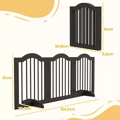 Sulankstoma šunų užtvara iš 3 dalių, masyvo mediena ir MDF, 154,5x29,5x61 cm, kavos spalvos — 3 nuotrauka