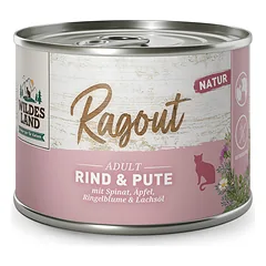 WILDES LAND Ragout konservai katėms su jautiena, kalakutiena ir špinatais 180 g