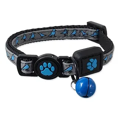 Active Cat Collar Reflective XXS atspindintis antskakalis katėms su varpeliu ir paukščių raštu, mėlynas, 1×16-22 cm