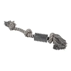 Duvo+ Hundespielzeug Eco-Seil 3 Knoten & Zylinder Gumminoppen grau