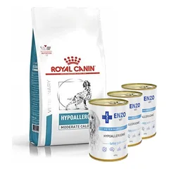 ROYAL CANIN Hypoallergenic Moderate Calorie HME23 14kg + ENZO VET Hipoalerginė dieta su kalakutiena šunims 3x400g
